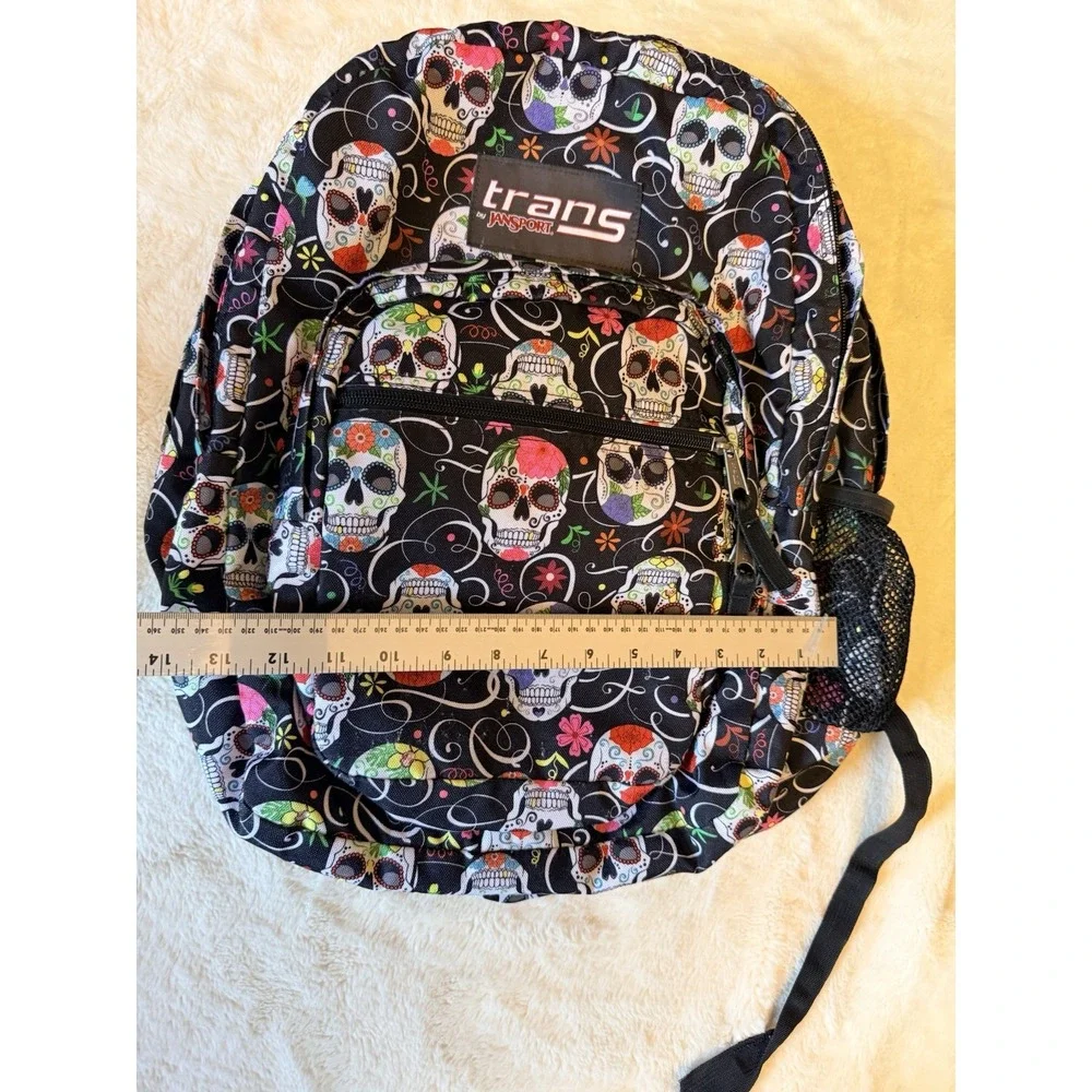 JanSport Trans Supermax Backpack Black Sugar Skull Print y2k grunge edgy goth
